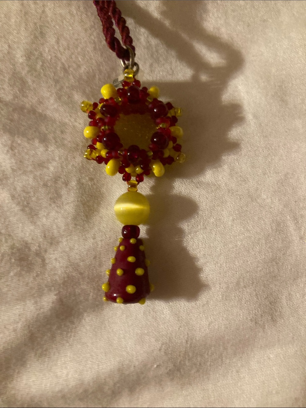 Sara Blaine Red and Yellow Beaded Pendant Necklace